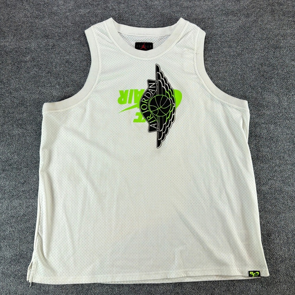 Jordan Mens White Mesh Basketball Tank Top Wings Logo Neon Green XXL Jumpman